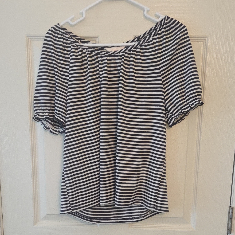 LC Lauren Conrad Women's Navy and White Striped Top Size Small